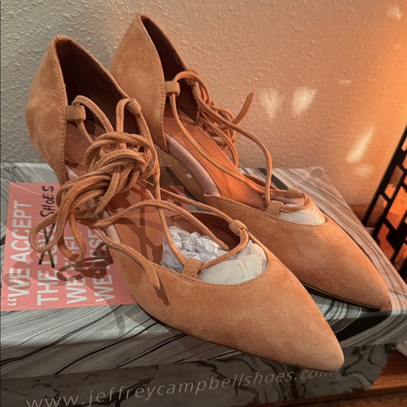 NIB Jeffrey Campbell x Free People Andra Kitten Heel Blush Pink Suede Lace-Up - Picture 2 of 9